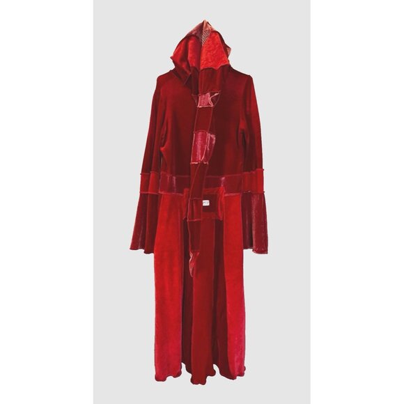 Blissninja OOAK Red Velour Patchwork Hooded Overcoat Elf Whimsigoth Fairy Grunge - Picture 2 of 14